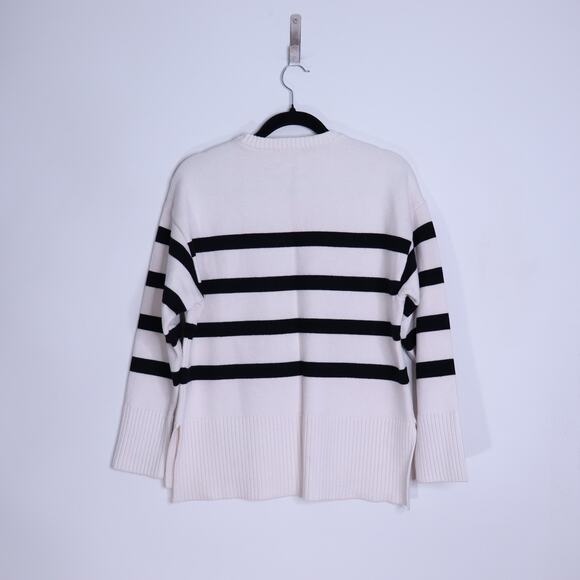 SUNDAYS Oversized Plush Crew Neck Sweater White with Black Stripes Women's XS - Picture 2 of 9